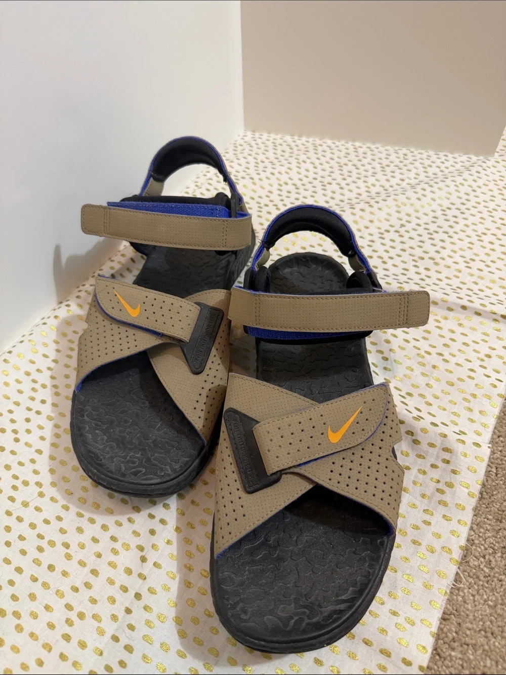 Nike Brown & Black Sport Sandals with Orange Swoosh